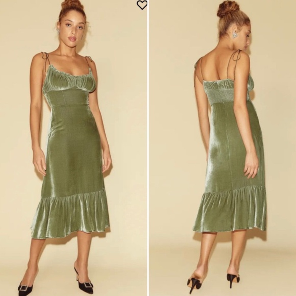 Reformation velvet Oda dress artichoke green